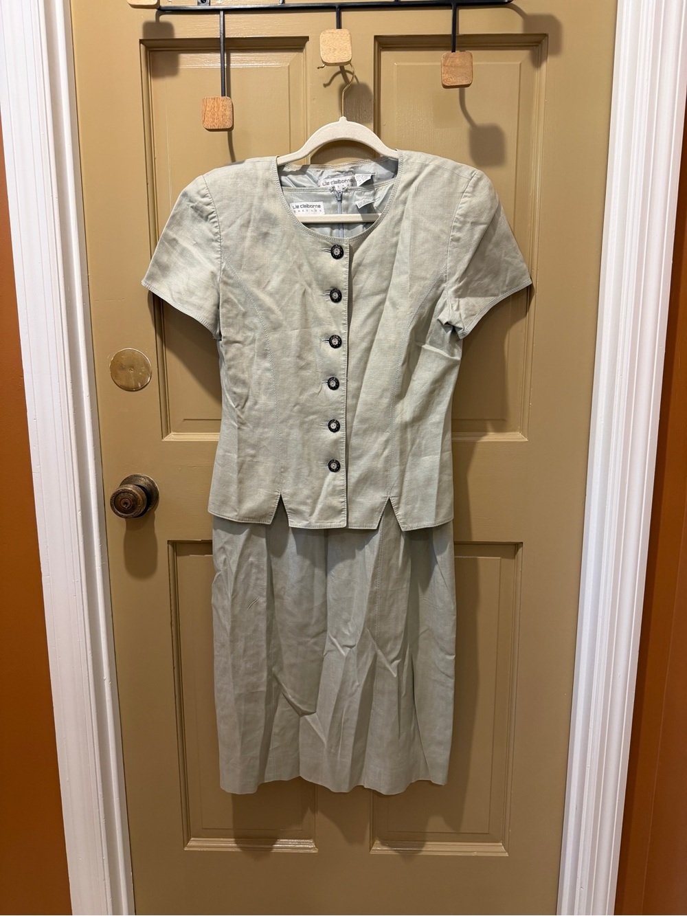 Vintage 80s or 90s Two-Piece Skirt Suit in Light Sage by Liz Claiborne